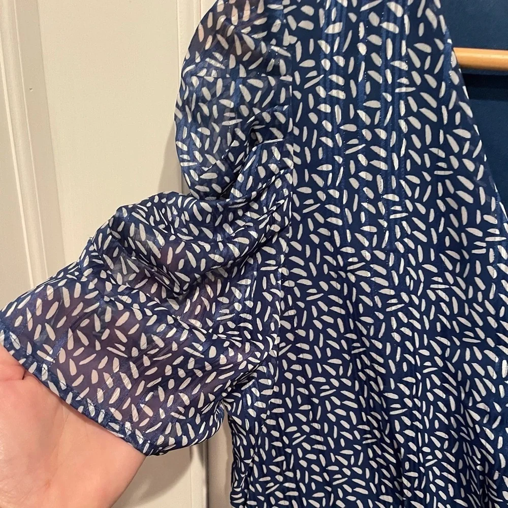 DKNY Blue and White Ruffled Puff Sleeve Sundress Size 6 - Picture 2 of 8